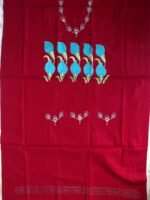 Blue and Maroon Kanthawork cotton Kurta Fabric