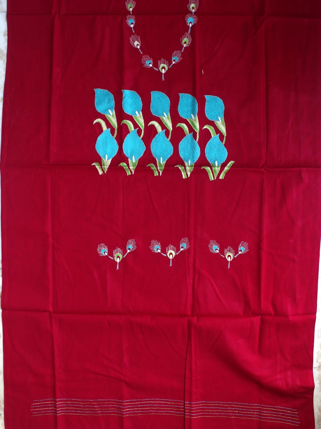 Blue-and-Maroon-Kanthawork-cotton-Kurta-fabric.jpg Blue and Maroon Kanthawork cotton Kurta Fabric - Image 1