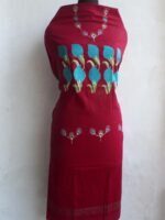Blue and Maroon Kanthawork cotton Kurta Fabric - Image 3