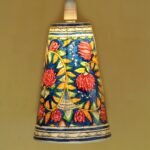 Pink Lotus, Blue Hanging Leather Lamp