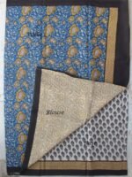Blue and Brown Block-Print Mul-cotton Saree - Image 2