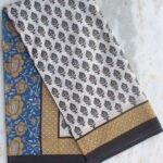 Blue and Brown Block-Print Mul-cotton Saree