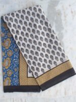 Blue and Brown Block-Print Mul-cotton Saree