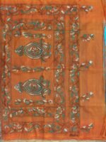 Blue and Orange Sujini-Kantha Silk Saree - Image 4