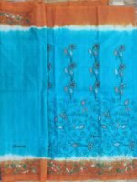 Blue and Orange Sujini-Kantha Silk Saree - Image 3