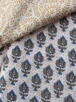 Blue and Brown Block-Print Mul-cotton Saree - Image 3