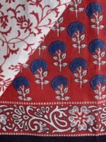 Blue and Dark-red Bagru Printed mul-cotton saree - Image 3