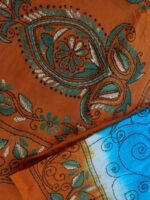 Blue and Orange Sujini-Kantha Silk Saree - Image 2