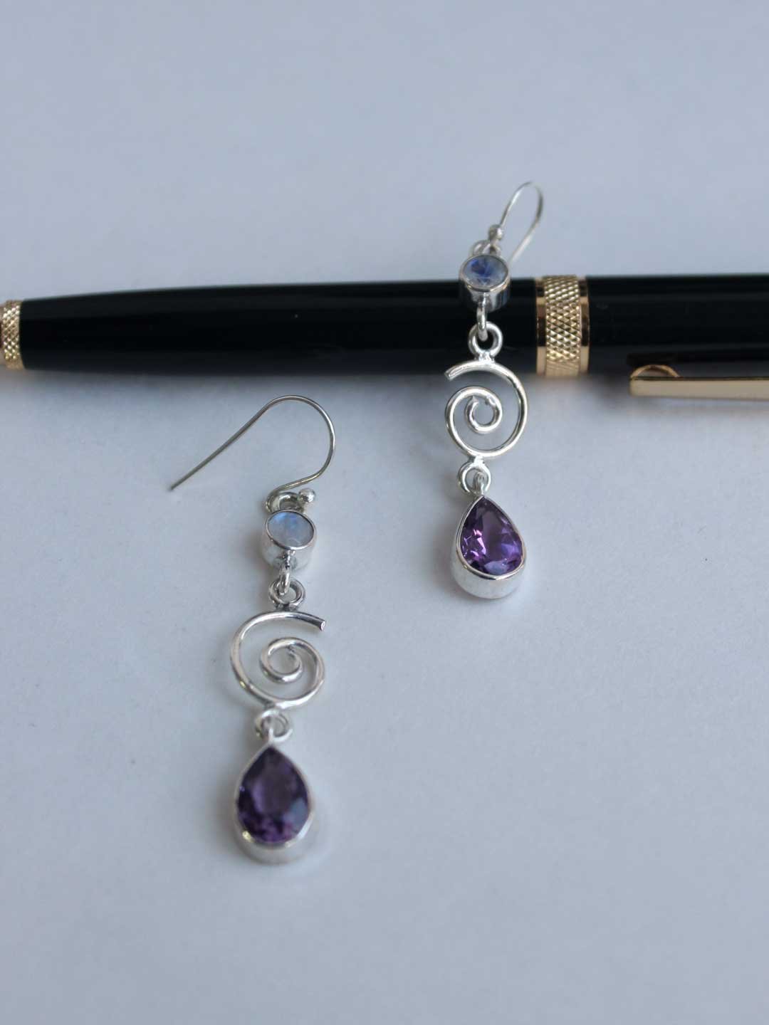Blue-and-purple-stone-silver-earrings.jpg Blue and Purple Stone Silver Earrings - Image 1