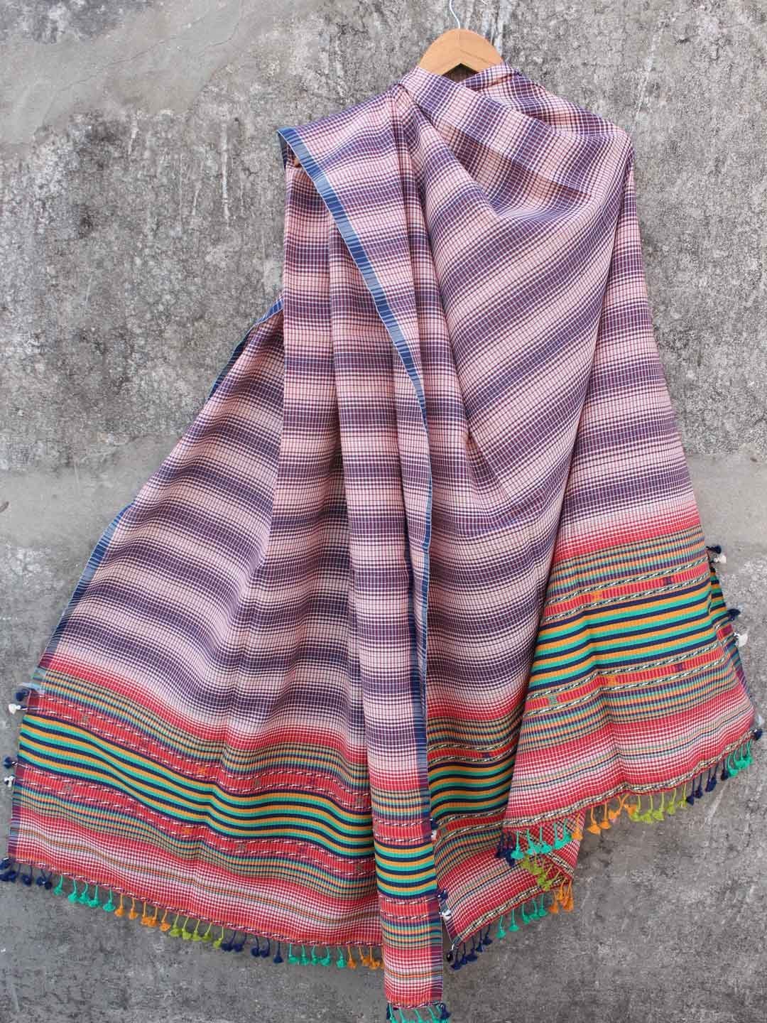 Blue-and-white-Kala-cotton-bhujodi-dupatta.jpg Blue and white cotton Bhujodi dupatta - Image 1