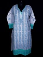 Chikankari White and blue cotton ladies Kurta - Image 2