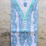 Chikankari White and blue cotton ladies Kurta
