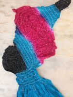 Blue, black and magenta Polysilk Bandhani Dupatta - Image 2