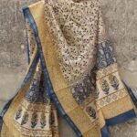 Blue, Black, Beige Block-Printed Chanderi Dupatta