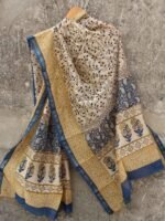 Blue, Black, Beige Block-Printed Chanderi Dupatta