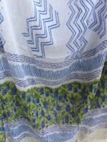 Blue, Green, White Block-Printed 3pc Cotton Suit Set - Image 5