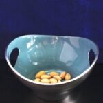 Blue Enameled Metal Serving Bowl