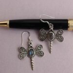 Blue stone Silver dragonfly Earrings