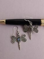 Blue stone Silver dragonfly Earrings