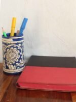 Blue, white Tholu Bommlata Pen Holder