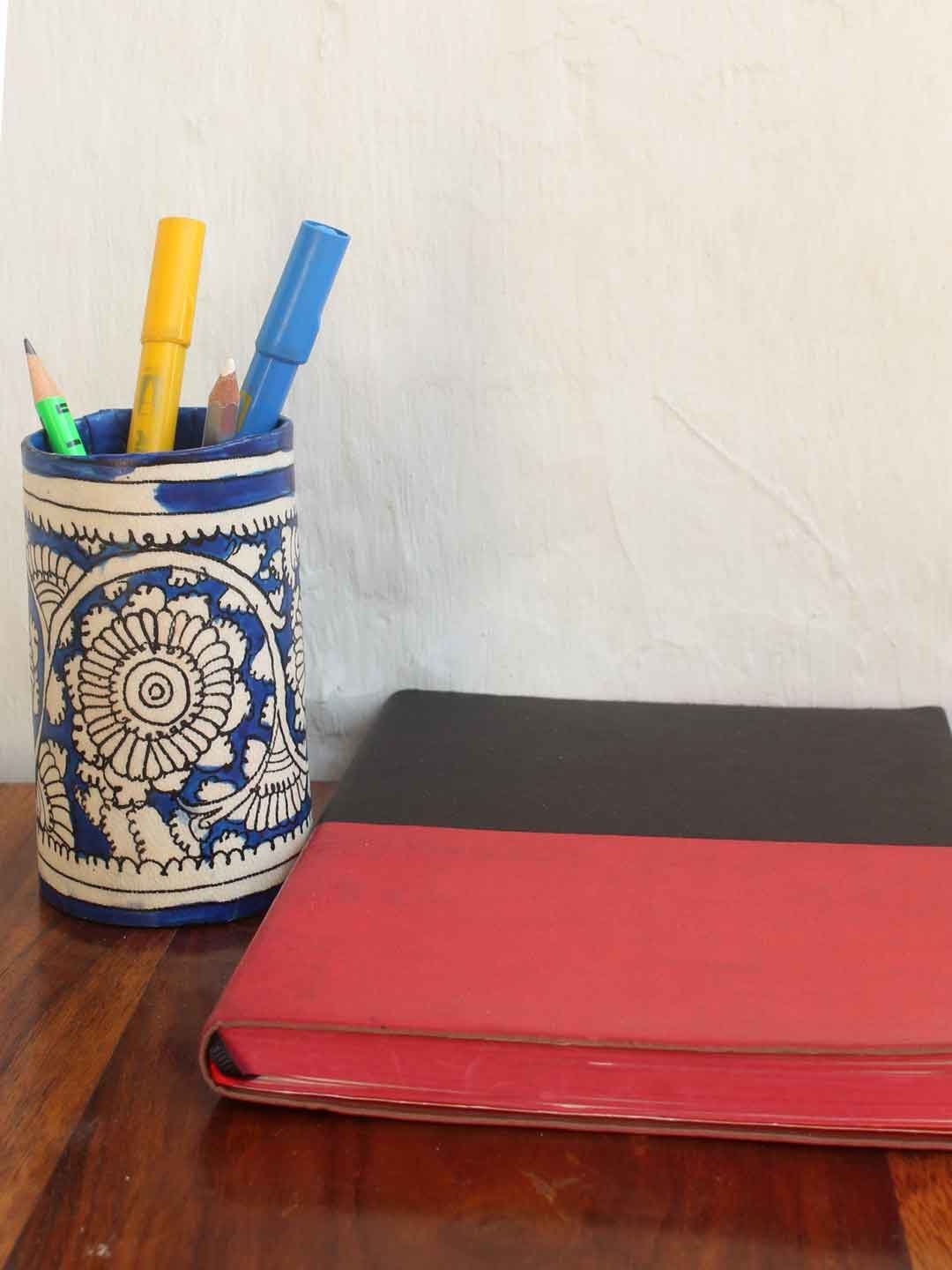Blue-white-Tholu-bommlata-Pen-holder.jpg Blue, white Tholu Bommlata Pen Holder - Image 1