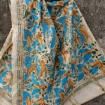 Blue-Wing Bird Kanthawork silk Dupatta