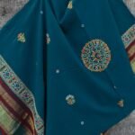 Bluish-Green Ahir Embroidered woolen Shawl