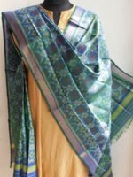 Bluish-Green Patan Patola pure silk Dupatta - Image 2