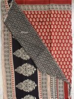Brick-red and white Bagru-printed Mul-cotton Sari - Image 2