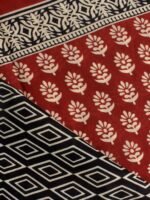 Brick-red and white Bagru-printed Mul-cotton Sari - Image 3