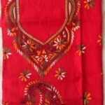 Bright-Red Kanthawork Cotton Ladies Kurta Fabric