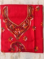 Bright-Red Kanthawork Cotton Ladies Kurta Fabric