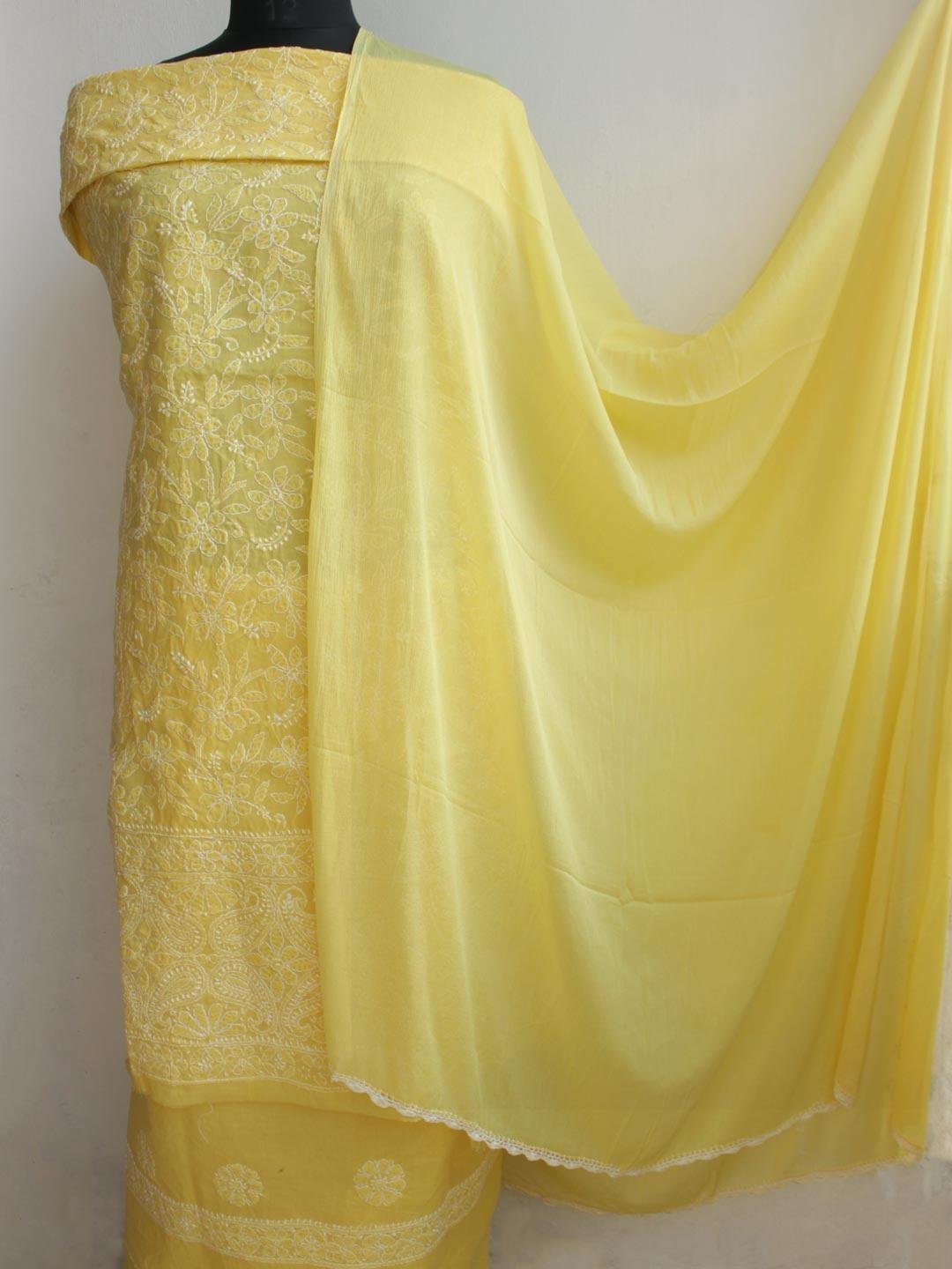 Bright-Yellow-chikankari-cotton-dress-material.jpg Bright-Yellow Cotton Chikankari Dress-material - Image 1