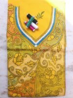 Bright-Yellow Kanthawork cotton Kurta fabric