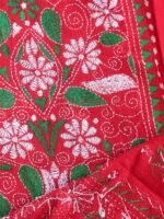 Bright-Red & Green Kanthawork Cotton Fabric - Image 3
