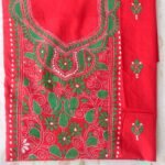 Bright-Red & Green Kanthawork Cotton Fabric