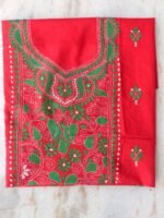 Bright-Red & Green Kanthawork Cotton Fabric