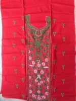Bright-Red & Green Kanthawork Cotton Fabric - Image 2
