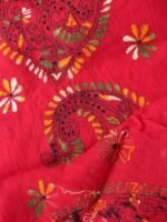 Bright-Red Kanthawork Cotton Ladies Kurta Fabric - Image 3