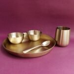 Broad-Base Glass, Brass Dinner Thali set of 5