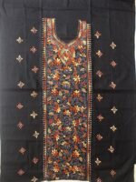 Brown KanthaaWork on Black cotton Kurta Fabric - Image 3