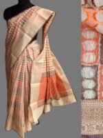 Off-white, brown and Orange Zari border Banarasi Sari