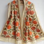 Beige, Brown and Orange Kanthawork Silk Stole