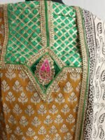 Brown and white Gota Block-Print dress-material - Image 2