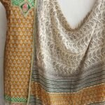 Brown and white Gota Block-Print dress-material