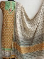 Brown and white Gota Block-Print dress-material