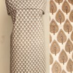 Brown and White Block-Printed Cotton Kurta Fabric