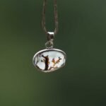 Brown and White small dendritic agate silver pendant