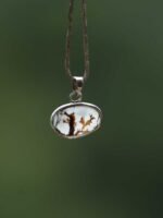 Brown and White small dendritic agate silver pendant