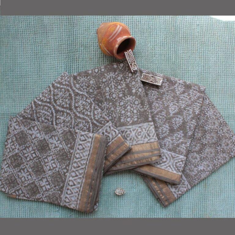 Brown-grey-Bagru-kota-doria-saree